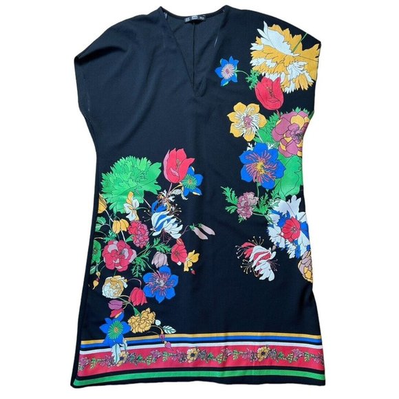 Zara Woman’s Dress Mini Black Floral Mini Short Sleeve Size Medium Spring Summer - Picture 1 of 6
